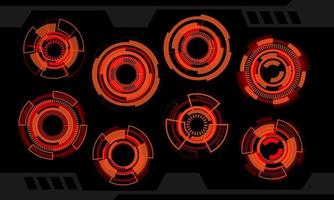einstellen von hud Kreis rot Orange modern Benutzer Schnittstelle Elemente Design Technologie Cyber auf schwarz futuristisch Vektor