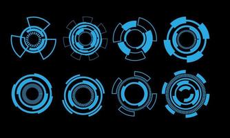 uppsättning av hud cirkel modern användare gränssnitt element design teknologi cyber blå på svart trogen vektor