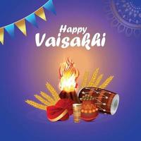 glücklicher vaisakhi punjabi Festivalhintergrund mit kreativem dhol vektor