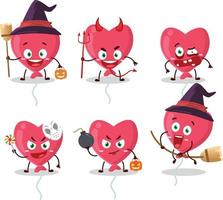 halloween uttryck uttryckssymboler med tecknad serie karaktär av röd kärlek ballong vektor