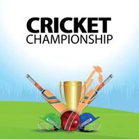 Cricket-Meisterschaftsillustration mit Cricketausrüstung vektor
