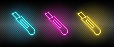 Ingenieur, Messer Vektor Symbol Gelb, Rosa, Blau Neon- Satz. Werkzeuge Vektor Symbol auf dunkel Transparenz Hintergrund