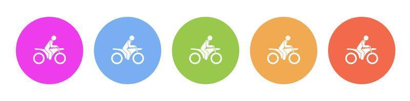 multi farbig eben Symbole auf runden Hintergründe. Motorradfahrer Mehrfarbig Kreis Vektor Symbol auf Weiß Hintergrund
