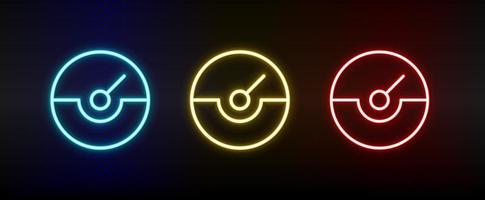Bindestrich, Messgerät, messen Neon- Symbol Satz. einstellen von Rot, Blau, Gelb Neon- Vektor Symbol auf dunkel transparent Hintergrund