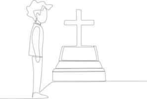 ein Mann mit lockig Haar Stehen neben das Friedhof vektor