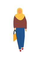 ung kvinna gående med shoppa väska. vektor