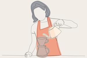 Färg illustration av en kvinna häller kaffe vektor