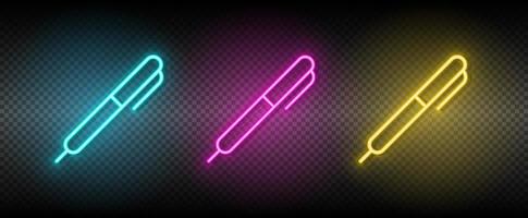 Stift Vektor Symbol Gelb, Rosa, Blau Neon- Satz. Werkzeuge Vektor Symbol auf dunkel Transparenz Hintergrund