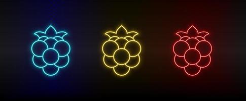 neon ikon uppsättning jordgubbe. uppsättning av röd, blå, gul neon vektor ikon på mörk bakgrund