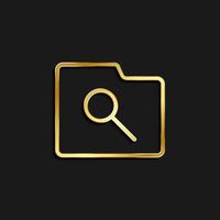 Sök, mapp guld ikon. vektor illustration av gyllene ikon på mörk bakgrund