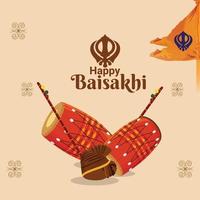 glücklicher Vaisakhi kreative Illustration goldener Tempel und Trommel