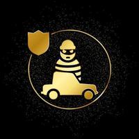 Auto, Versicherung, Raub Gold Symbol. Vektor Illustration von golden Partikel Hintergrund. Gold Vektor Symbol