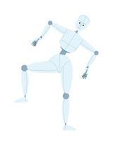 humanoid robot balansering semi platt Färg vektor karaktär. människolik dansa rörelse. redigerbar full kropp figur på vit. enkel tecknad serie stil fläck illustration för webb grafisk design och animering