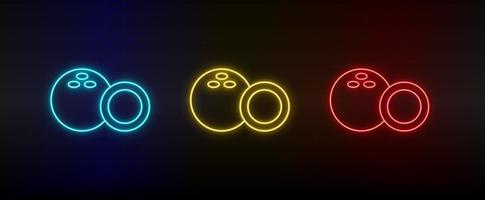 Neon- Symbol einstellen Kokosnuss. einstellen von Rot, Blau, Gelb Neon- Vektor Symbol auf dunkel Hintergrund