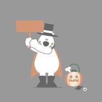 glücklich Halloween Urlaub Festival mit Polar- Bär halten leer Zeichen und Kürbis, eben Vektor Illustration Karikatur Charakter Design