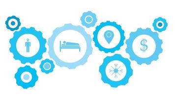dollar redskap blå ikon uppsättning. abstrakt bakgrund med ansluten kugghjul och ikoner för logistik, service, frakt, distribution, transport, marknadsföra, kommunicera begrepp vektor