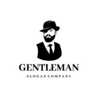 Gentleman Logo Design. genial unser Kombination Mann und Kopfhörer Logo. ein Gentleman Logotyp. vektor