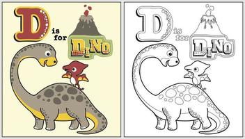 komisch Dinosaurier mit Vulkan Eruption, Vektor Karikatur, Färbung Buch oder Seite