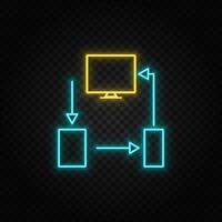 Geräte, Monitor, Handy, Mobiltelefon, Tablette Neon- Vektor Symbol. Blau und Gelb Neon- Vektor Symbol. Vektor dunkel Hintergrund