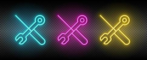 kontrollera, alternativ, preferenser vektor ikon gul, rosa, blå neon uppsättning. verktyg vektor ikon på mörk mörk bakgrund