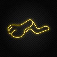 Karikatur, Bein Neon- Symbol. Gelb Neon- Vektor Symbol. Vektor dunkel Hintergrund
