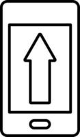 Linie Vektor Symbol Telefon, Pfeil hoch, hochladen. Gliederung Vektor Symbol auf Weiß Hintergrund