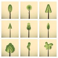 samling av träd. platt skog träd natur växt. papper konst. vektor illustration.