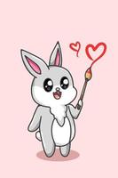 kawaii und glückliches Kaninchen bringt eine Liebe Valentinstag Pinsel Cartoon Illustration vektor