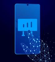 Analytik, Diagramm Tafel berühren Telefon. Polygon Stil berühren Telefon Vektor Illustration
