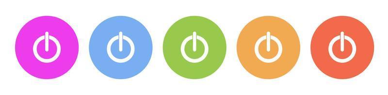 multi farbig eben Symbole auf runden Hintergründe. Leistung Taste Mehrfarbig Kreis Vektor Symbol auf Weiß Hintergrund