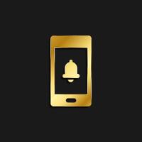 Telefon, Glocke, Klingelton Gold Symbol. Vektor Illustration von golden Stil Symbol auf dunkel Hintergrund