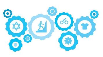skjorta redskap blå ikon uppsättning. abstrakt bakgrund med ansluten kugghjul och ikoner för logistik, service, frakt, distribution, transport, marknadsföra, kommunicera begrepp vektor