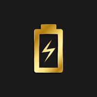 Aufladung, Batterie Gold Symbol. Vektor Illustration von golden Stil Symbol auf dunkel Hintergrund