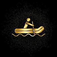 Rafting, Mann Gold, Symbol. Vektor Illustration von golden Partikel auf Gold Vektor Hintergrund