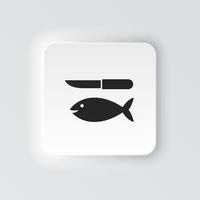 Rechteck Taste Symbol Fisch und ein Messer. Taste Banner Rechteck Abzeichen Schnittstelle zum Anwendung Illustration auf neomorph Stil auf Weiß Hintergrund vektor