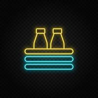 Milch, Flasche Neon- Symbol. Blau und Gelb Neon- Vektor Symbol. transparent Hintergrund