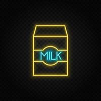 Milch Neon- Symbol. Blau und Gelb Neon- Vektor Symbol. transparent Hintergrund