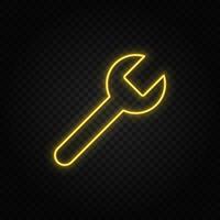 Garage Werkzeug, Reparatur Gelb Neon- Symbol .transparent Hintergrund. Gelb Neon- Vektor Symbol auf dunkel Hintergrund