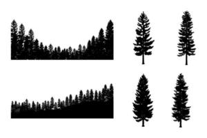 träd silhuett bakgrund med lång och små träd. skog silhuett illustration. vektor