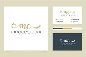 första mc feminin logotyp samlingar och företag kort mall premie vektor