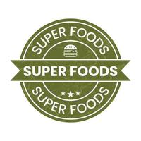 superfood bricka, super mat täta, superfood klistermärke, tecken, märka, märka, symbol, emblem, logotyp, ikon, årgång stil med grunge effekt vektor