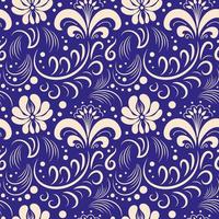 Muster im Russisch Stil gzhel. traditionell botanisch Volk Zeichnung. Weiß auf Blau. Jahrgang Illustration zum Hintergrund, Drucken auf Stoff, Verpackung, Hintergrund. vektor
