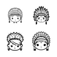 unser süß kawaii Kind Kopf Sammlung Eigenschaften Hand gezeichnet Abbildungen von Kinder tragen indisch Chef Kopf Zubehör, perfekt zum Hinzufügen etwas spielerisch Charme zu Ihre Designs vektor
