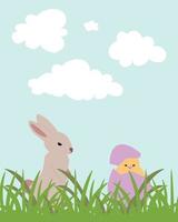 Vektor Illustration von ein Hase und ein Hähnchen. Ostern Kunst