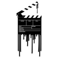 silhuett av de blodig clapperboard tecken för filma eller film ikon symbol med genre Skräck, thriller, levrat blod, sadistisk, stänka ner, slasher, mysterium, skrämmande eller halloween affisch filma film. vektor