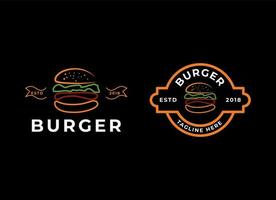 årgång burger logotyp design mall. linje konst burger logotyp vektor