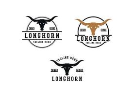 årgång klassisk tjur longhorn logotyp design mall vektor