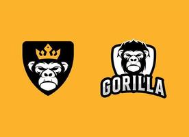 gorilla logotyp ikon, gorilla ansikte logotyp design för esport vektor