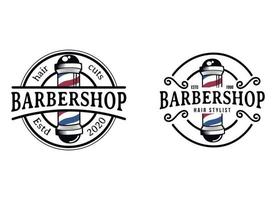 Jahrgang Friseur Logo Vorlage, retro Stil, mit bärtig Mann und Barbierpool vektor