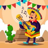 Mann trägt mexikanische traditionelle Kleidung, die Gitarre spielt